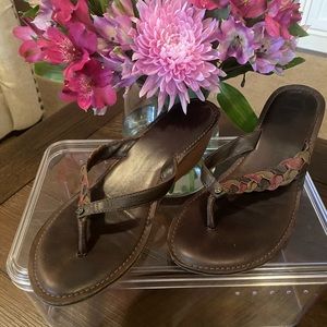 Reef- Women’s Wooden Wedge Heel Sandals - Brown Leather - Size 8